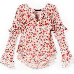 White House Black Market Floral Ruffle Blouse